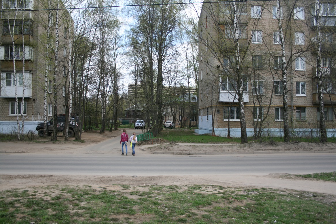 По ту сторону дороги. Стой, а то убъет!