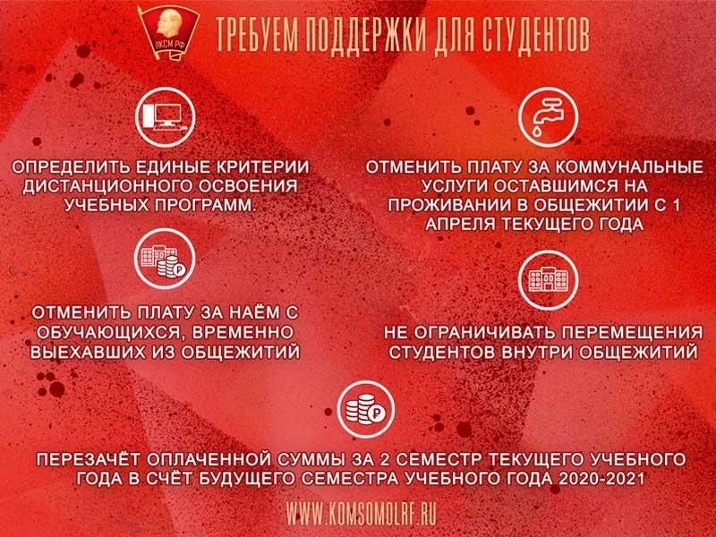 Ленинский комсомол потребовал от Министерства науки и высшего образования Российской Федерации мер поддержки для студентов
