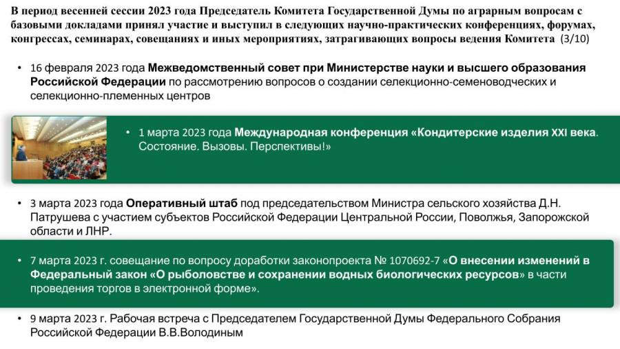 Отчет о работе Комитета Государственной Думы по аграрным вопросам в период весенней сессии 2023 года