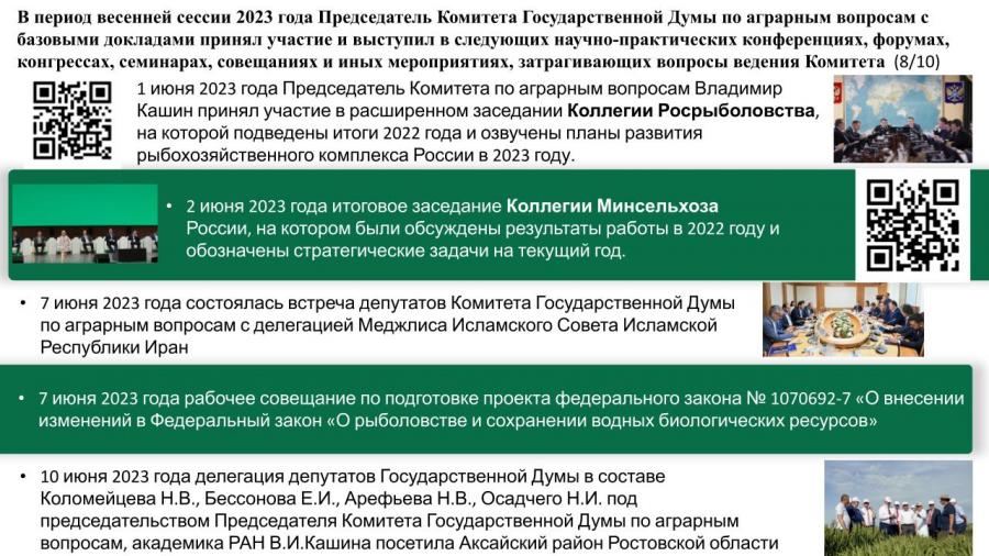 Отчет о работе Комитета Государственной Думы по аграрным вопросам в период весенней сессии 2023 года